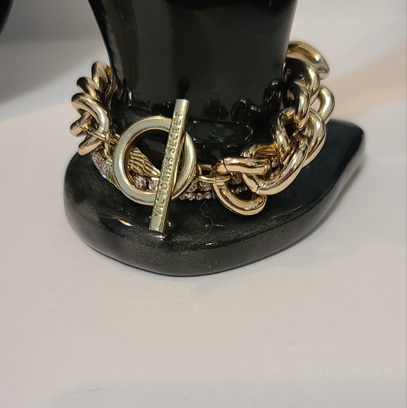 Victorias Secret Trifecta 3 Gold tone Rhinestone bracelets size 7 - Picture 3 of 8